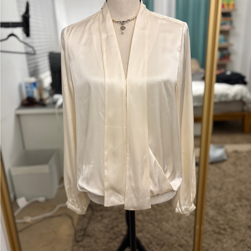 Intermix Cadence Silk Charmeuse Tie Neck Blouse